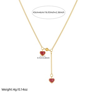 Heart Pendant Necklace Zinc Alloy Burgundy Chain Clavicle Jewelry Gift For Women - Product Image 4