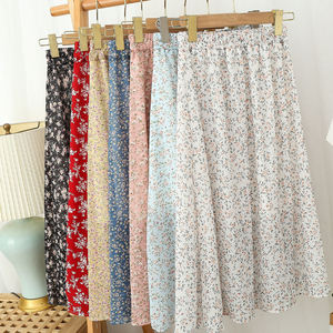 Women's Vintage Floral Printed Chiffon <strong>Skirt</strong> <strong>Elastic</strong> High Waist Breathable Casual Midi <strong>Skirt</strong> for Beach Summer Fast Service - Product Image 2
