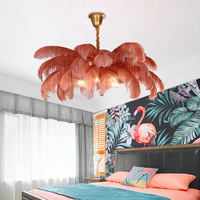 Lustre de salon en cuivre avec plumes d'autruche, design de luxe pour chambre à coucher, décoration de restaurant, luminaire de plafond