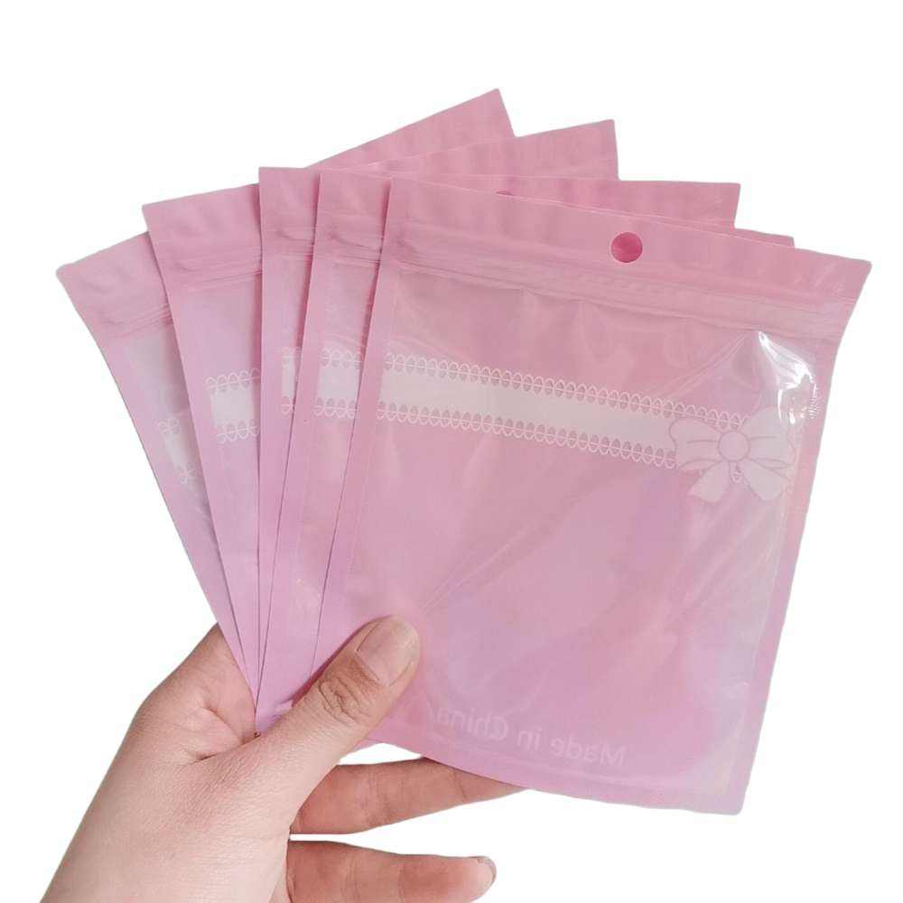 8*12cm Matte Pink Zip Lock Packaging Bag Self Sealing Zipper Jewelry  Necklace Storage Pouch Small Sachets Sample Bags - Main Image