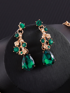 طقم مجوهرات نسائي كلاسيكي من حجر الراين الكريستالي الصناعي، قلادة زفاف وأقراط متدلية من النحاس، هدية إكسسوارات نسائية - Product Image 3