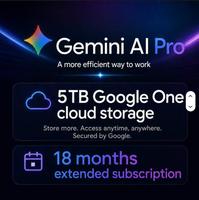 Abonnement officiel Google Gemini 3.1 Pro de 18 mois, 5 To de stockage Google One, utilisation mondiale, lié à un compte e-mail personnel