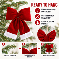 Décorations de Noël, Guirlande de porte et fenêtre pour fêtes, Décoration d'arbre, Ornement suspendu en peluche floquée rouge et blanche avec nœud rembourré