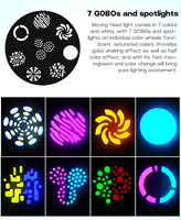 Projecteurs de scène LED mobiles 60W DMX512 avec télécommande, 8 gobos RGBW 8 couleurs, activation sonore, rotation 540°, inclinaison 270°, pour DJ et mariages