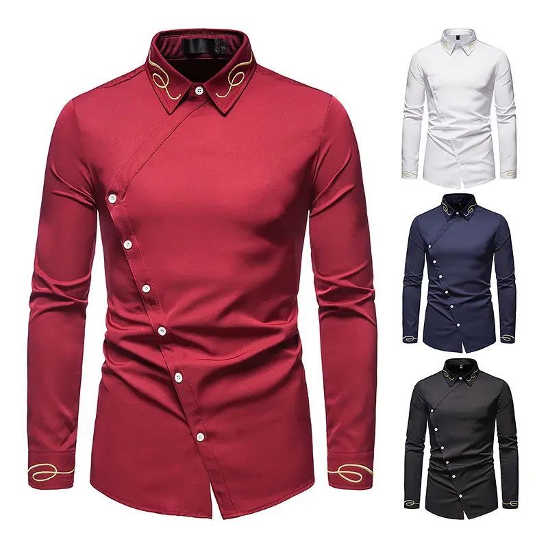 Cardigan de travail à épaules tombantes de créateur Chemise à manches longues en polyester avec motif brodé de boutons pour hommes