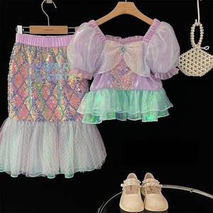 HP HP Vente Flash Costumes pour Enfants 2 Pièces, Cadeau d'Anniversaire, Déguisement de Princesse, Vêtements Fantaisie à Paillettes pour Filles, Tenue de Sirène - Product Image 1