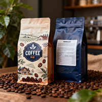 Sacs d'emballage pour grains de café imprimés sur mesure 250g, sachets à fond plat pour snacks, sachets de bonbons thermoscellables avec fermeture éclair