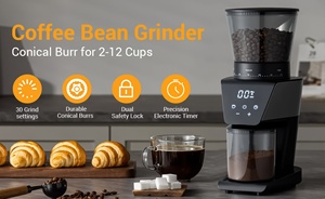 Moulin à <span class=keywords><strong>café</strong></span> électrique 220-240V, panneau tactile, 30 réglages de mouture réglables, grande capacité de 300g, meule conique antistatique - Product Image 3