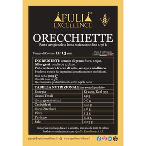 Pasta artesanal italiana de alta calidad Orecchiette hecha en Italia 500g Receta de trigo duro Apulian - Product Image 3