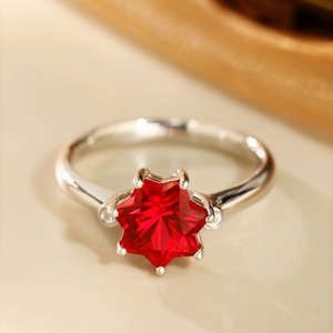 Cao Cấp 925 Bạc Của Phụ Nữ Cổ Điển Đám Cưới Hàng Ngày Đảng Đính Hôn Nữ Tính Trái Tim Đá Quý Nhẫn Bảy Cánh Sao Đỏ Phòng Thí Nghiệm - Product Image 6