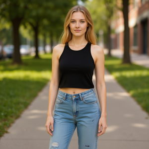 N050 Canotta da Donna in Cotone, Girocollo, Tinta Unita, Casual, Traspirante, Lavorata a Maglia, Lunghezza Regolare, Disponibile - Product Image 2