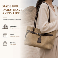 Sac fourre-tout personnalisable en cuir suédé véritable pour femme avec détail ceinture, spacieux, idéal pour les loisirs, le travail et la vente en gros