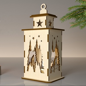 Laser Cut Free Sample Wooden Christmas Lantern Decorations LED Light <b>Box</b> Winter Scene Tabletop Ornament Holiday Festival Decor - Product Image 5