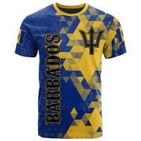 T-shirt d'été avec drapeau national de la Barbade, imprimé intégral, respirant, en polyester, décontracté, pour le sport et la gym, en polyester et élasthanne, impression personnalisée