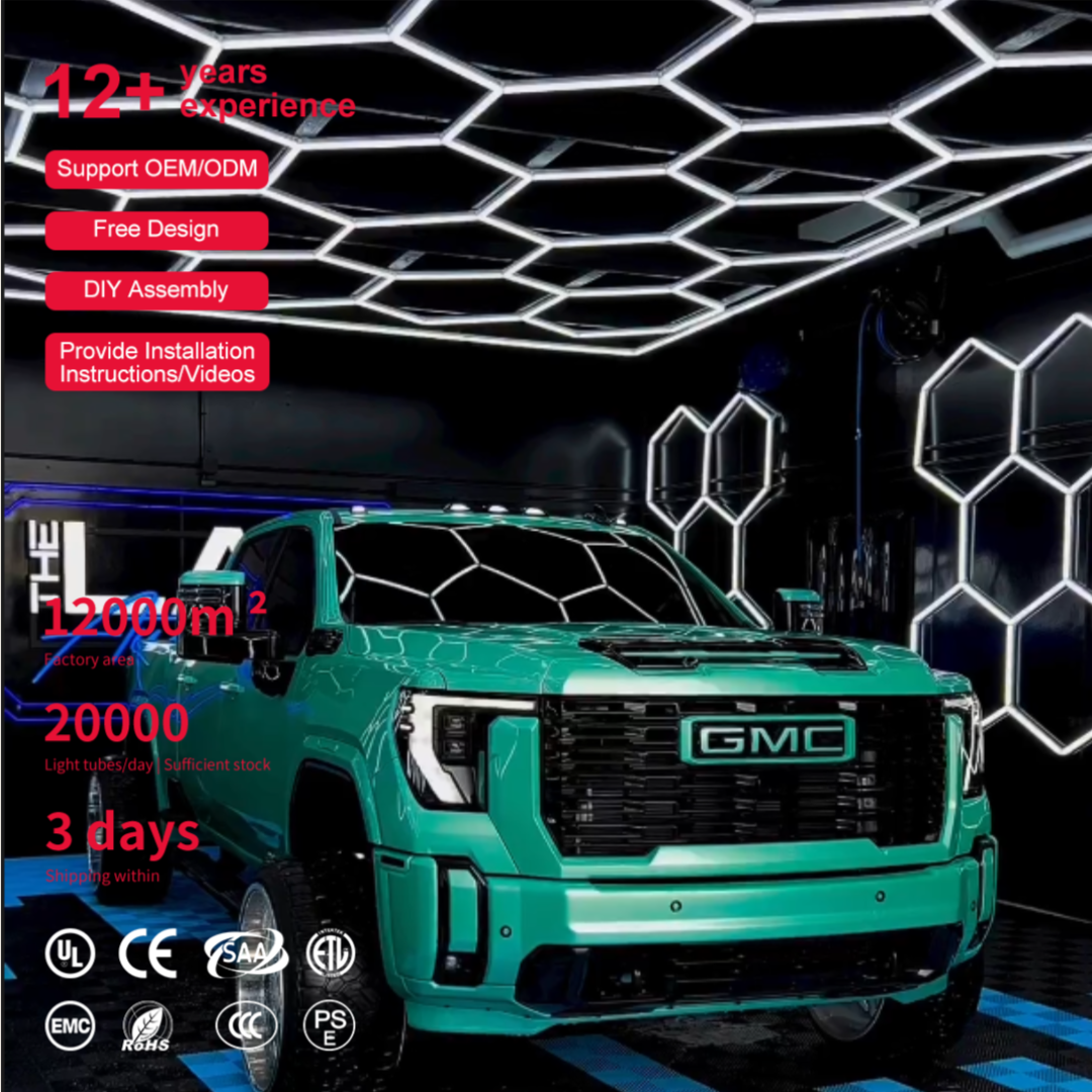 Hexagonal LED Ceiling Light 14 Grid Cold White Emitting Waterproof Feature for Car Wash Station or Garage LED Lighting