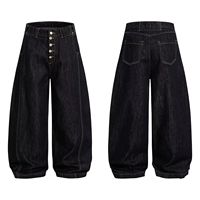 Jeans coupe baril personnalisés pour hommes, à braguette boutonnée, en denim délavé noir, coupe ample et incurvée, style streetwear vintage unisexe, vente en gros, usine OEM, nouveau