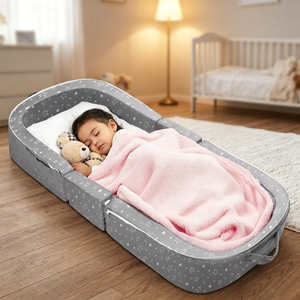 Lit de voyage pliable 2-en-1 convertible 2026 pour tout-petits, en mousse haute densité, idéal pour salon et chambre - Product Image 3