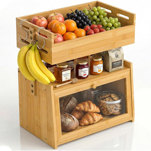 กล่องขนมปังไม้ไผ่สองชั้นพร้อมตะกร้าผลไม้สำหรับจัดระเบียบอาหารในครัว - Product Image 1