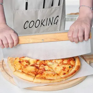 Paslanmaz çelik Pizza kesici ahşap saplı kek ekmek yuvarlak bıçak kavisli sallanan bıçak Pizza pişirme araçları