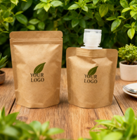 Pochette en papier kraft debout réutilisable biodégradable avec bec verseur imprimé sur mesure pour huile corporelle liquide, lotion, crème pour les mains, shampoing