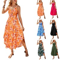 Robe de plage d'été pour femmes, imprimée, avec nœud en dentelle, taille haute, ourlet incurvé, robe décontractée pour les vacances