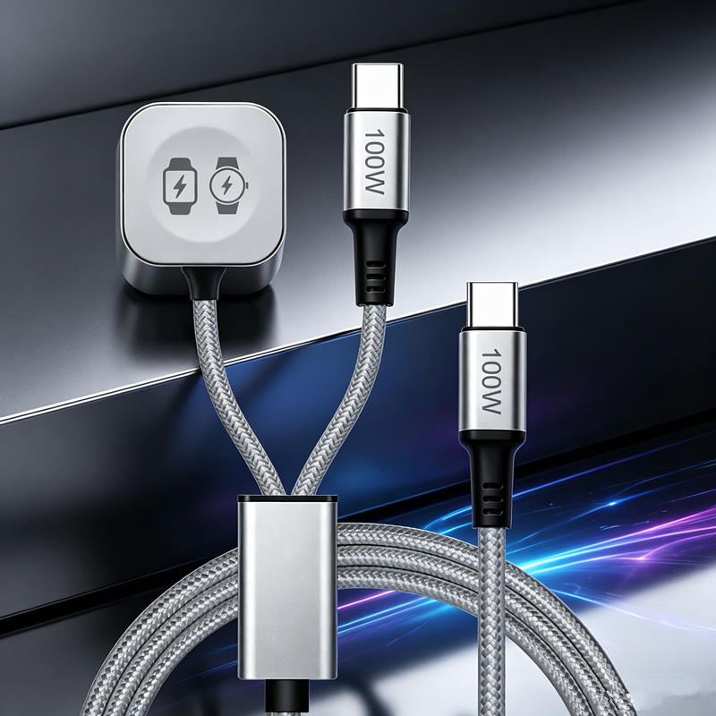<strong>2026</strong> New <strong>Multi</strong> <strong>Function</strong> 2 in 1 60W PD <strong>Charging</strong> <strong>Cable</strong> Type C to Type C Magnetic Watch Charger Nylon Braided Cord for Phone Watch