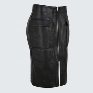 Jupe décontractée pour femmes en cuir véritable, idéale pour les soirées, avec taille élastique, poches et design plissé - Product Image 3
