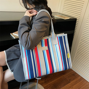 <span class=keywords><strong>Sac</strong></span> fourre-tout en toile rayé grande capacité pour femme, collection Printemps 2026, <span class=keywords><strong>sac</strong></span> à main décontracté pour maman, fermeture éclair, doublure en polyester - Product Image 3
