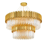 Éclairage moderne Lustre de luxe Intérieur Salon LED Cristal K9 Plafonnier Métal Rond Hôtel Verre Pendentif Lumières
