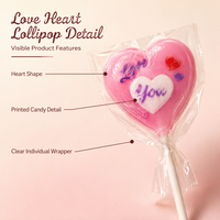Sucette géante en forme de cœur de 80g pour la Saint-Valentin, motif d'amour sucré, bonbon dur aromatisé aux fruits, vente en gros