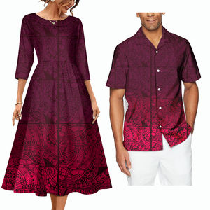 Grande taille Tapa son et elle vêtements robes de soirée décontracté Tribal imprimé luxe hawaïen hommes chemises polynésiennes Couple costume - Product Image 3