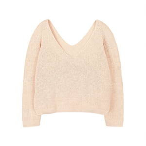 เสื้อสเวตเตอร์คอวีทรงหลวมสีแอพริคอตสำหรับผู้หญิง - Product Image 3
