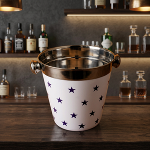 Stainless Steel <b>Buckets</b> <b>Ice</b> With Hot <b>Sale</b> Custom Logo Round 5L <b>Ice</b> <b>Buckets</b> With Handle <b>Ice</b> <b>Bucket</b> With Star Printing - Product Image 1