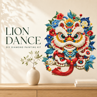 Kit de Peinture Diamant KS Craft Lion Chinois Rouge de la Fortune, Perles Rondes Scintillantes, Art Diamant DIY, Culture Orientale, Décoration Maison