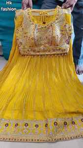 Designer Yellow Embroidered Lehenga Choli Set for Women with Heavy Work Skirt for <b>Wedding</b> Festive and Party Wear - Product Image 2