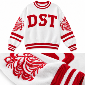 OEM/ODM Women's <b>White</b> Crewneck <b>Sweatshirt</b> with Red DST Letter Embroidery - Product Image 6