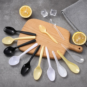 Disposable Plastic Soup <b>Spoon</b> 11cm Transparent Yellow White Catering Takeout Use - Product Image 2