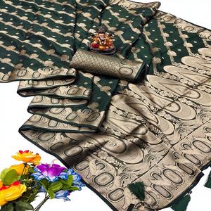 Sari de Seda Georgette Suave para Mujer con Leheriya y Borde Tejido con Hilo Dorado, Pallu Rico, Hecho en India - Product Image 1