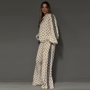 Completo da <span class=keywords><strong>Donna</strong></span> con Pantaloni a Pois, Giacca con Zip a Maniche Lunghe, Pantaloni con Vita Elasticizzata, Set Casual da 2 Pezzi per Ufficio, Strada e <span class=keywords><strong>Sport</strong></span> - Product Image 3