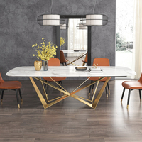 Ensemble de table et chaises de salle à manger carrées modernes de luxe avec plateau en marbre et pieds dorés, 6 places, tables à manger extensibles et convertibles