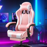 Chaise de jeu ergonomique rose et blanche avec repose-pieds extensible, design moderne en cuir pour utilisation sur ordinateur