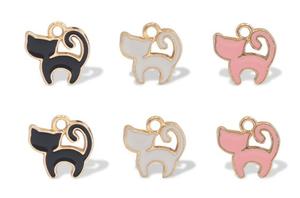 100 Chiếc Mặt Dây Chuyền Mèo Tráng Men Mạ Vàng Đen Trắng Hồng Mèo Quyến Rũ Trang Sức Động Vật Dễ Thương Nhẫn Chỉnh Trang - Product Image 4