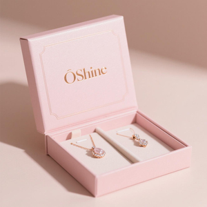 Portagioie con Logo personalizzato, cassetto scorrevole in cartone stampato rosa, per orecchini con collana, confezione regalo elegante - Product Image 4