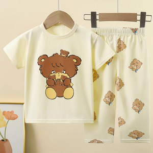 Fabrika doğrudan satış düşük fiyat 2 parça karikatür desen yaz pamuk rahat çocuklar kısa kollu pijama T-shirt pantolon seti - Product Image 4