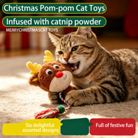 Balle en corde de coton naturelle à l'herbe à chat, mignonne et couineuse, pour Noël – Jouet durable pour chat, à mâcher, pour nettoyer les dents, anti-stress et anti-ennui