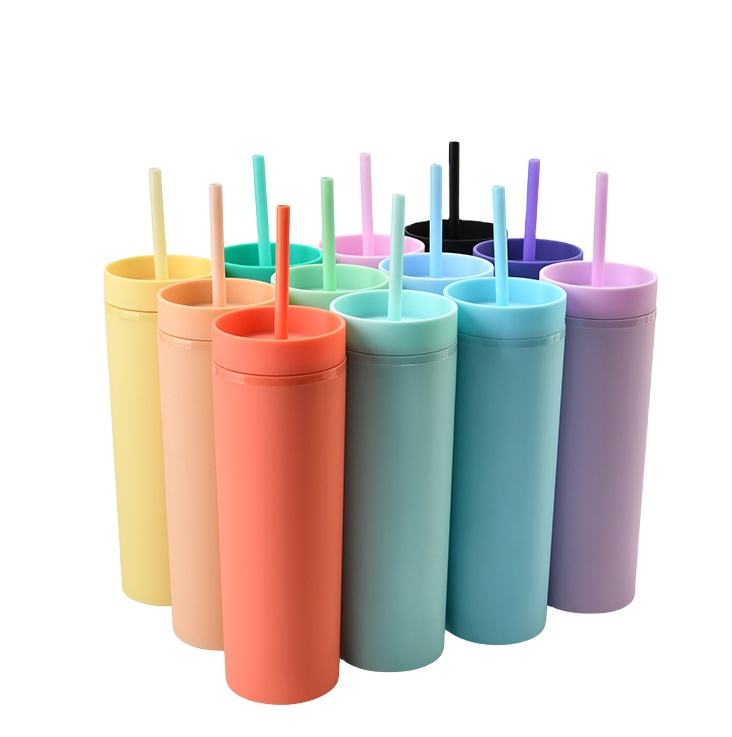 Оптовая продажа, новые акриловые чашки с двойными стенками, не содержит Бисфенол А, матовая бутылка для воды, пластиковый купол 16 унций, пластиковый тонкий Акриловый стакан с соломинкой
