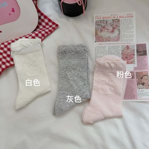 Women's Mid-Calf <b>Socks</b> <b>Breathable</b> Polyester Anime Cartoon Design Solid Color Pink Gray White Sweat-Absorbing Youth <b>Sock</b> - Product Image 3