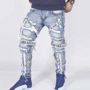 メンズスタックリップドジーンズスタイリッシュなジーンズ男性用高品質メンズデザイナージーンズ