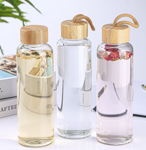 Glass Water Bottles With Wooden Lids Reusable Travel <b>Drinkware</b> Minimalist Design Single Wall Unisex - Product Image 5