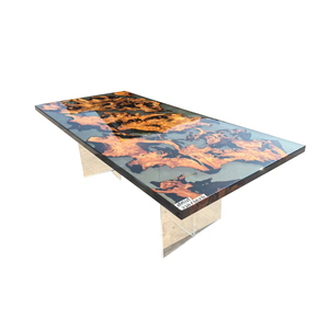 طاولة طعام خشبية مستطيلة بتصميم نهر من الإيبوكسي ذات نسيج متموج - Product Image 2
